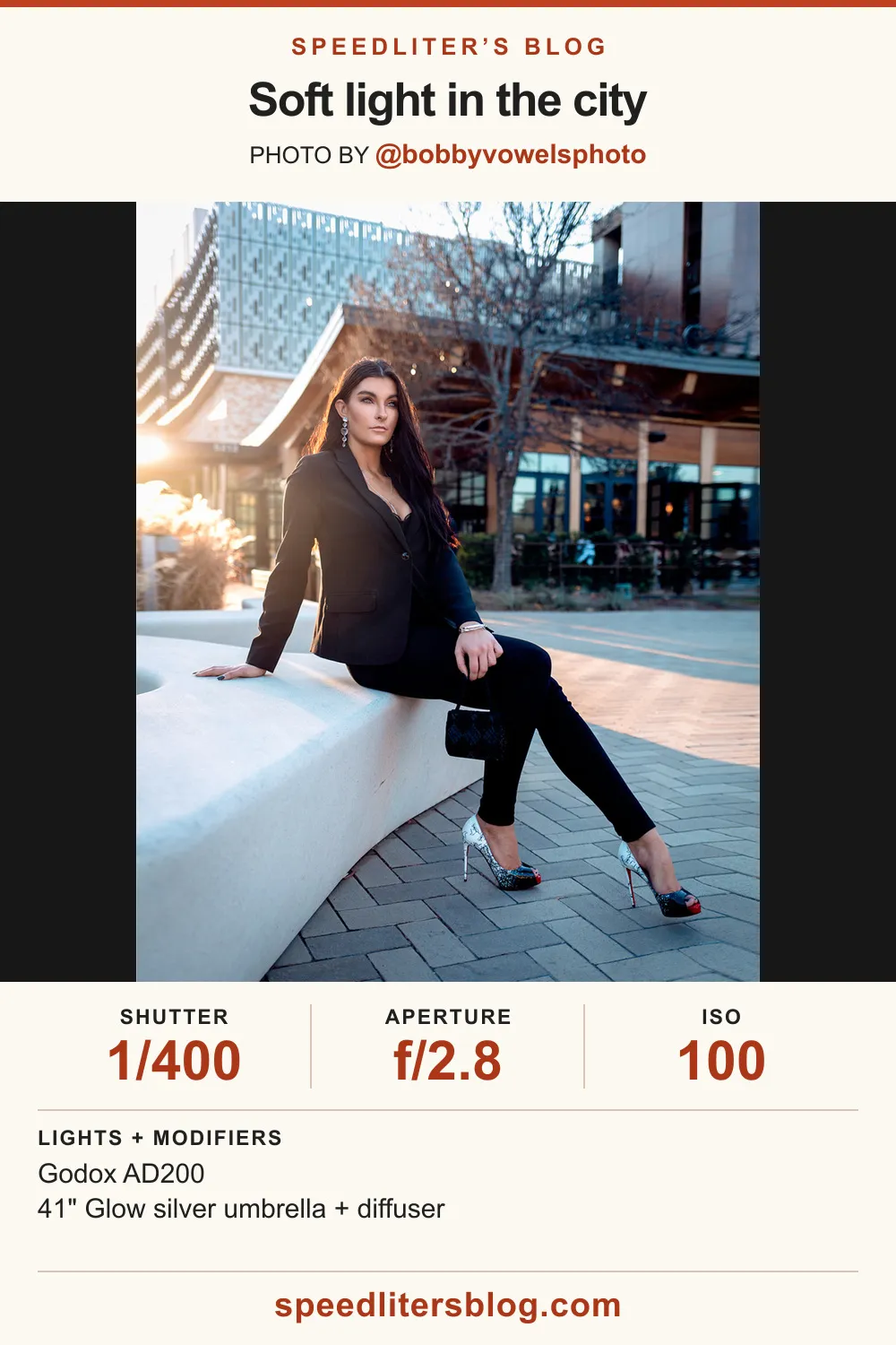 Woman in a black suit sitting on a curved bench in an outdoor plaza, by Bobby Vowels