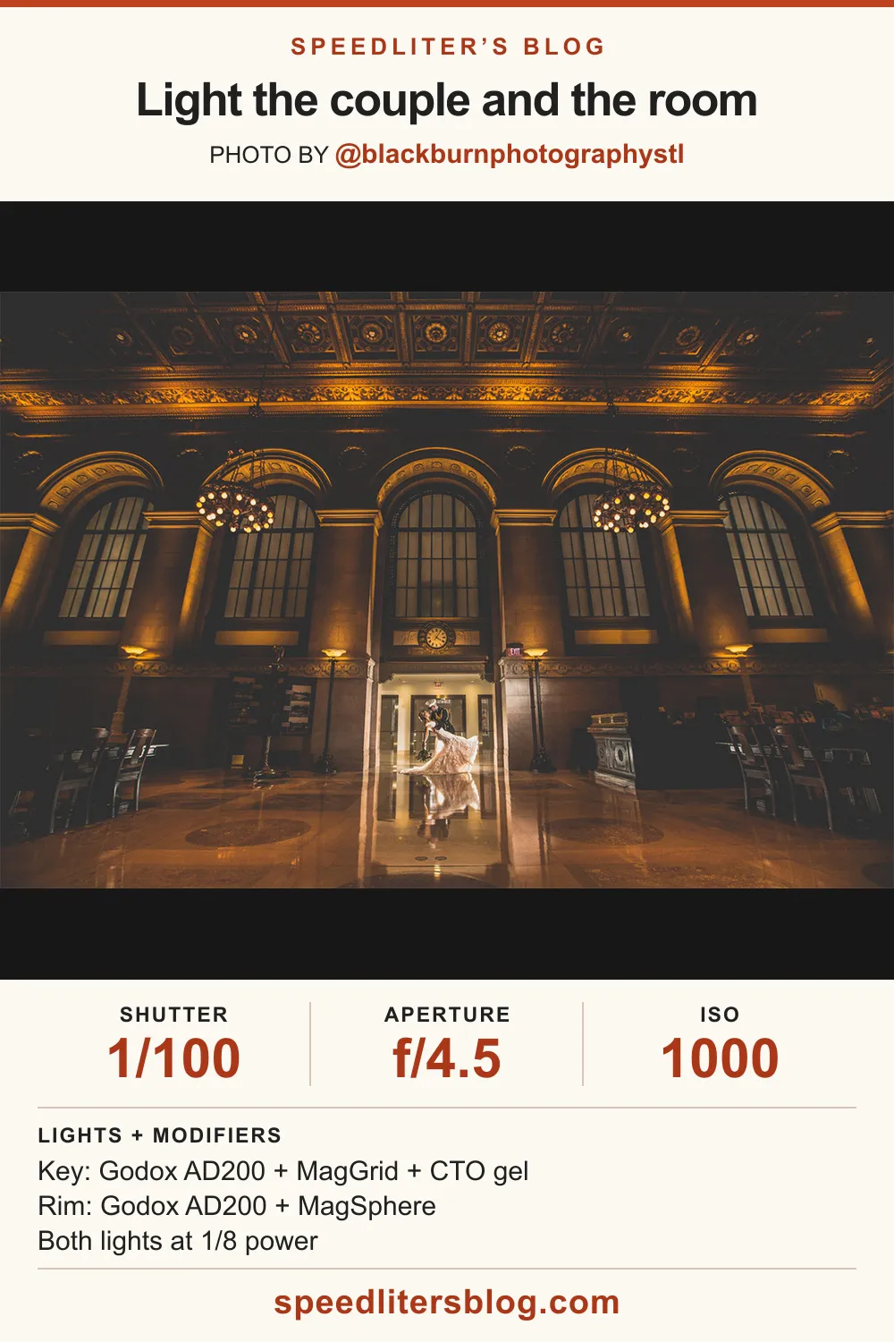 Bride and groom in the grand hall of St. Louis Central Library, photographed by Brad Blackburn