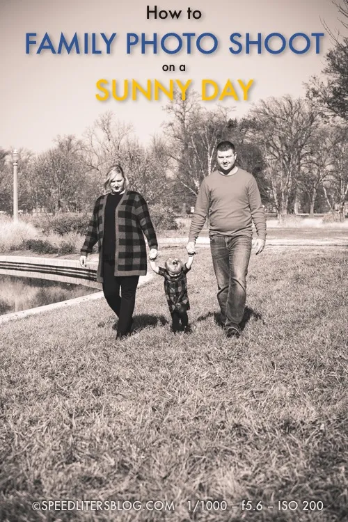 How to family photo shoot on a sunny day pin: parents walking with their toddler