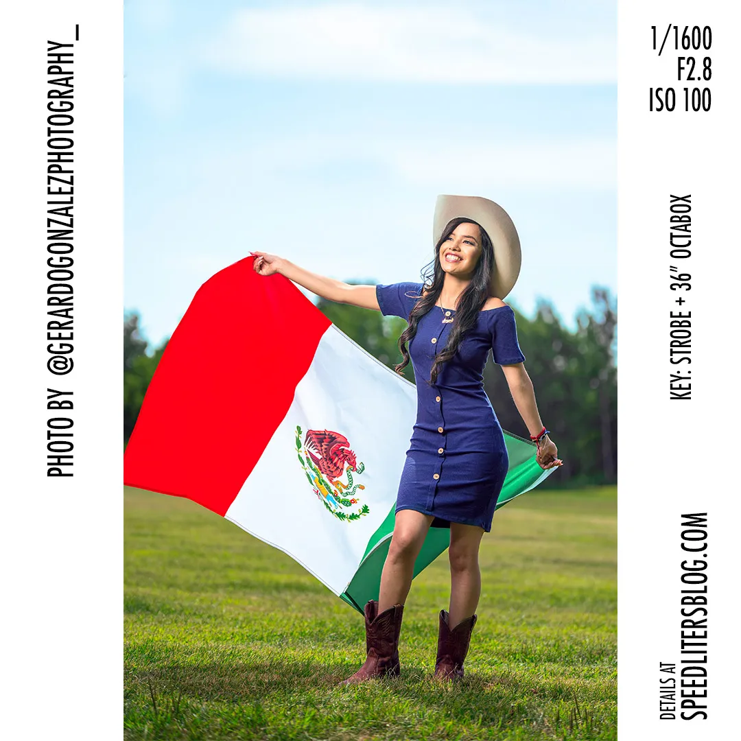 Senior in a cowboy hat holding a Mexican flag in a field, by Gerardo Gonzalez