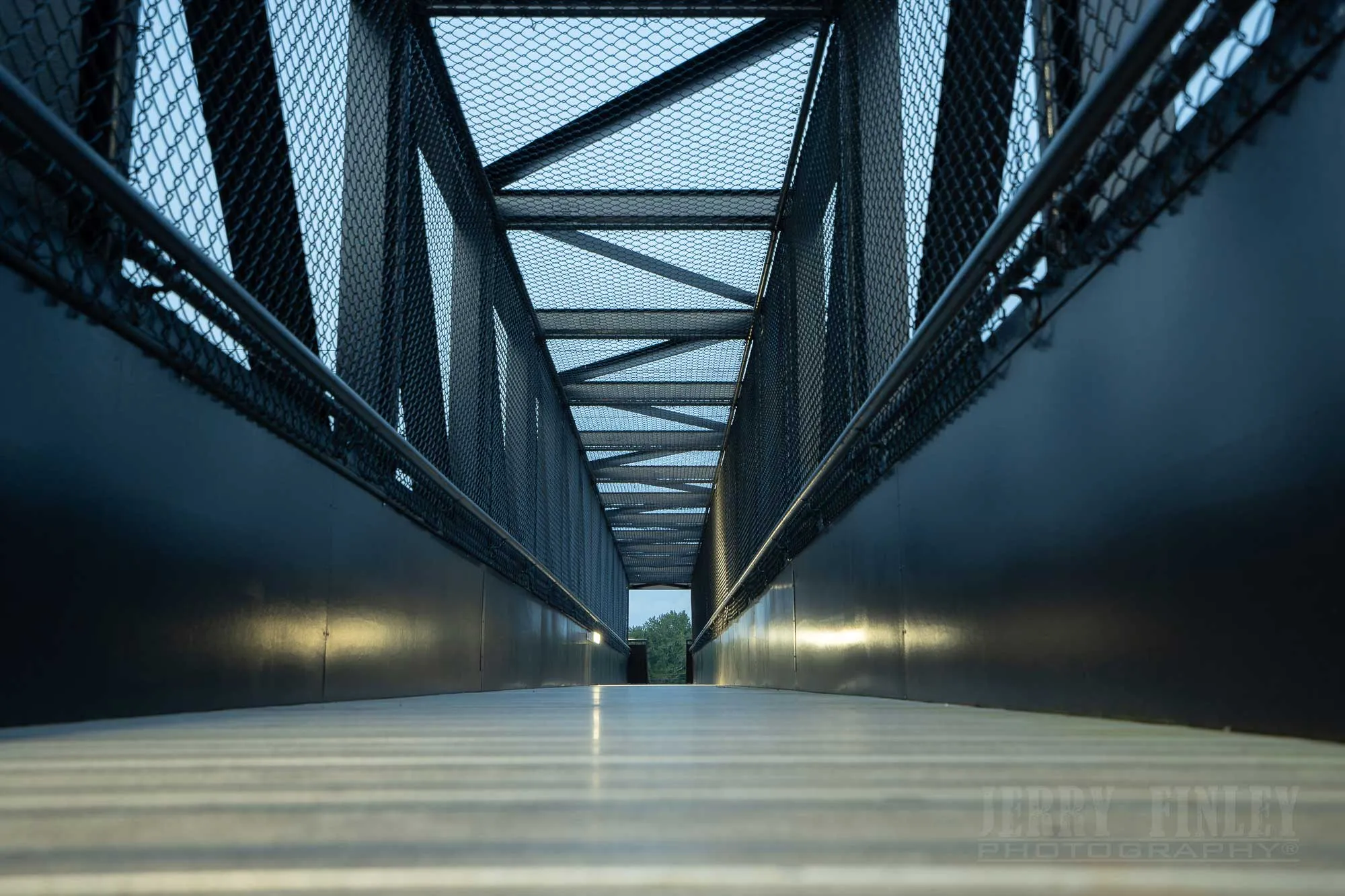 Empty covered footbridge scouted before the dance shoot