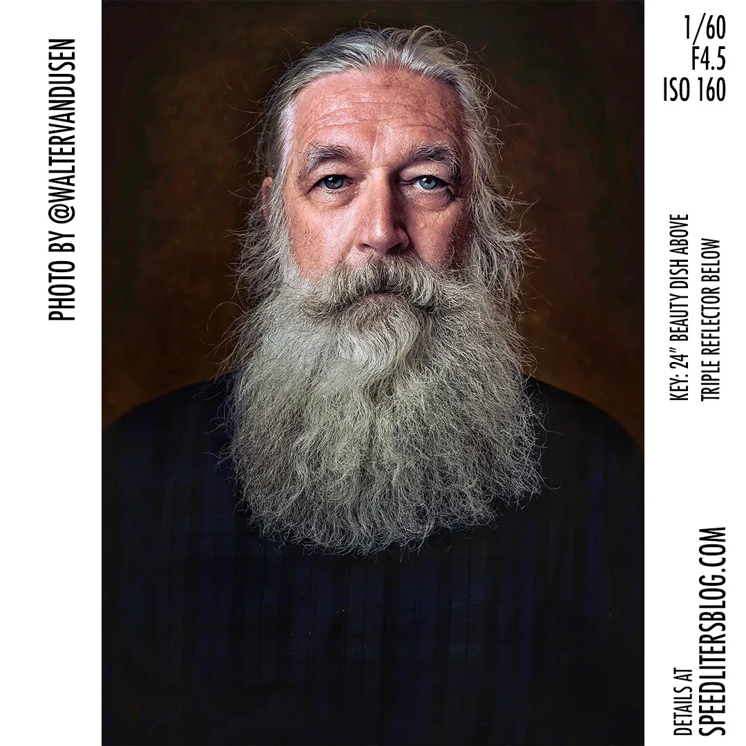 Portrait of an older man with a long white beard and blue eyes, by Walter van Dusen