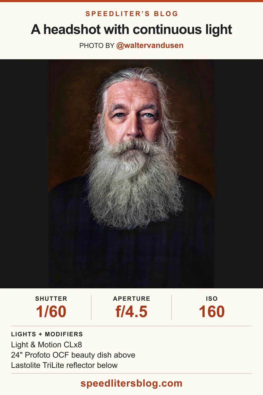 Portrait of an older man with a long white beard and blue eyes, by Walter van Dusen