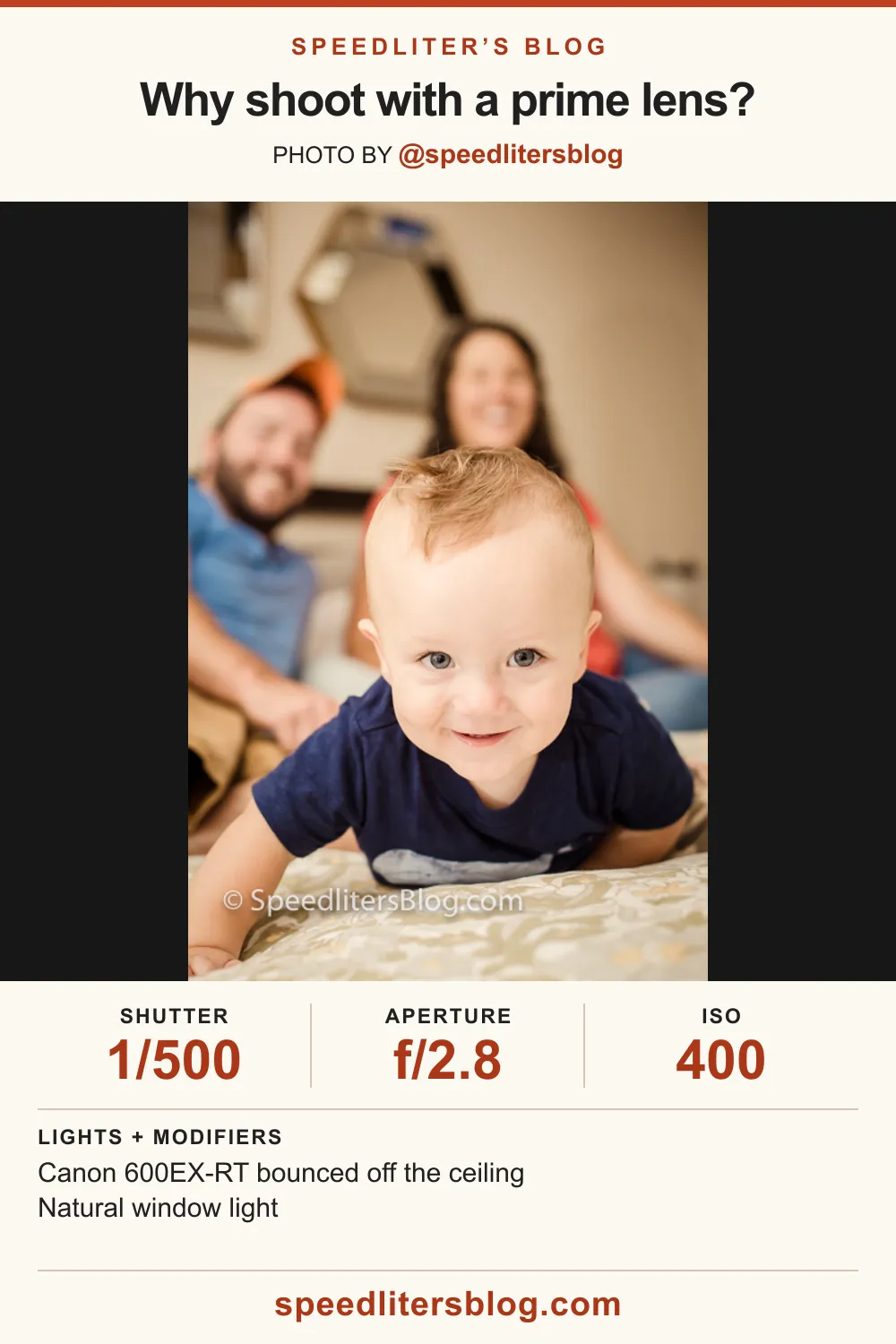 Baby crawling toward the camera, with his parents in the background